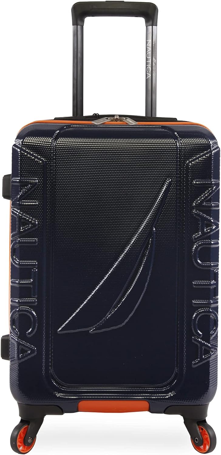 NAUTICA Birch Hardside Spinner Luggage, Navy/Orange, CarryOn 21Inch