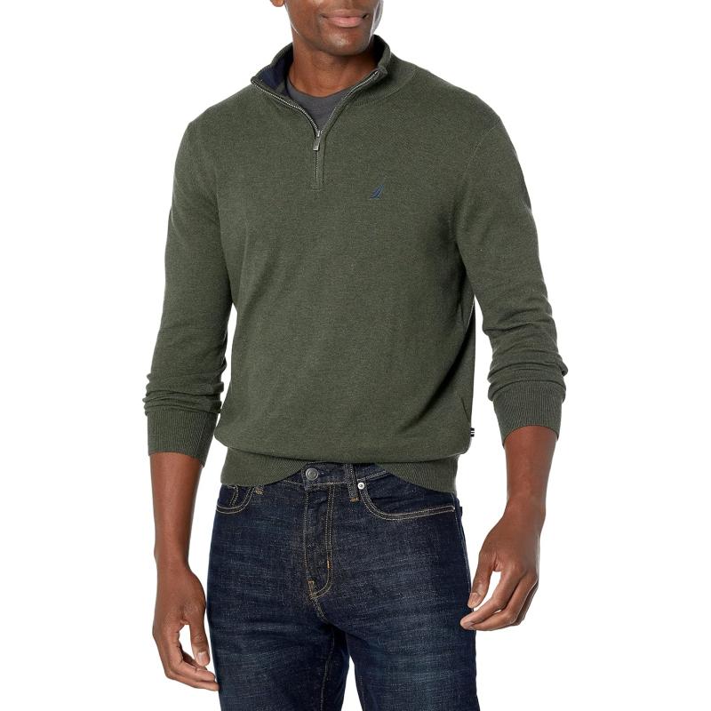 Nautica Men’s Navtech Striped Quarter-Zip Sweater(Coastal Camel Heather ...