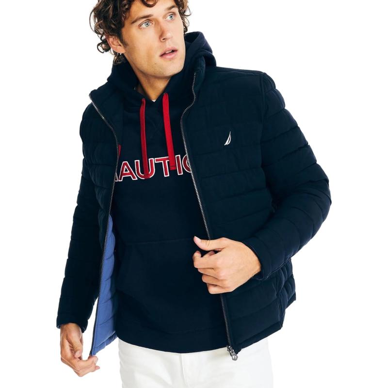 Nautica Mens Stretch Reversible Midweight Puffer Jacket Wind And