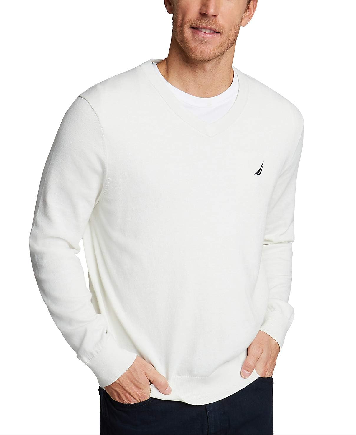 Nautica Mens Classic Fit Navtech Soft V Neck Sweatermarshmallow Nautica Sales 3963