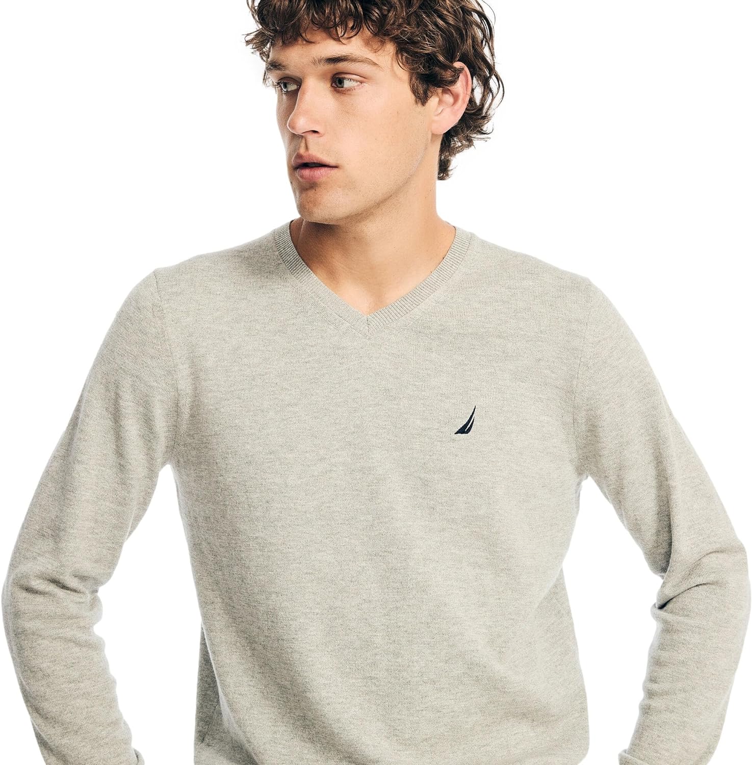 Nautica Mens Classic Fit Navtech Soft V Neck Sweaterfallwinter 2024 Smoke Grey Heather 2283